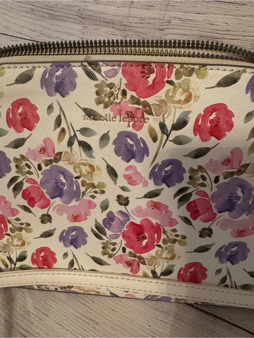 Nanette Lepore White Floral Crossbody with Pink & Purple Flowers